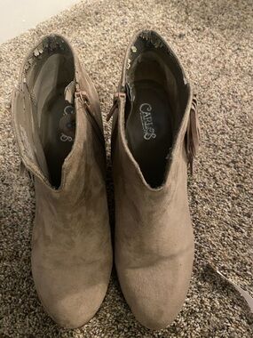 Carlos by Carlos Santana Taupe Suede Ankle Booties with Side Zipper